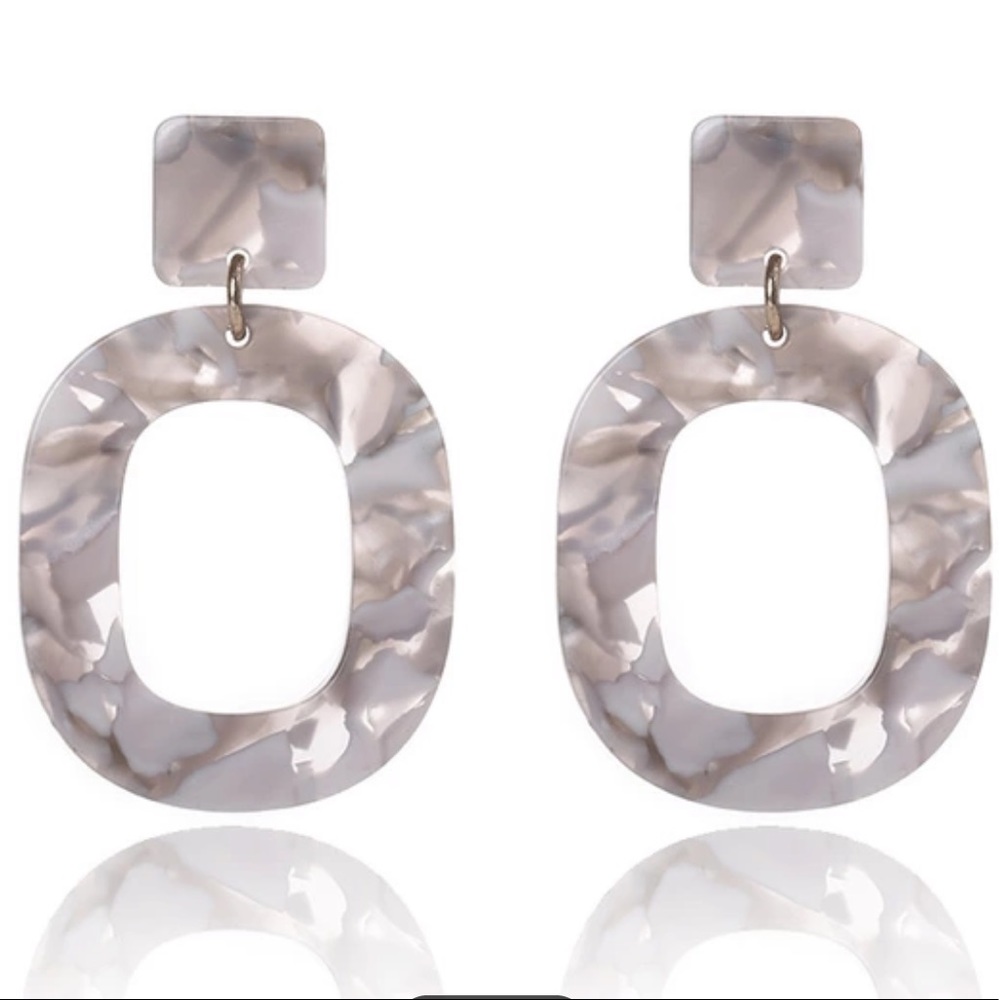 Grey & Cream Resin Drop Earrings
